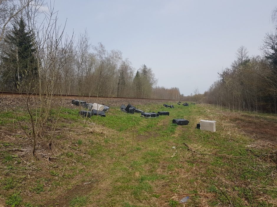 Pasieniečiai prie geležinkelio bėgių Šalčininkų rajone rado 42 tūkst. pakelių cigarečių