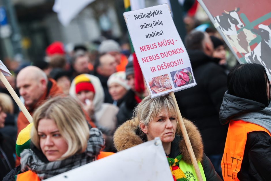 Žemdirbių protestas: skambūs šūkiai, „nubaubtas“ ministras, gaudžiantys traktorių signalai 