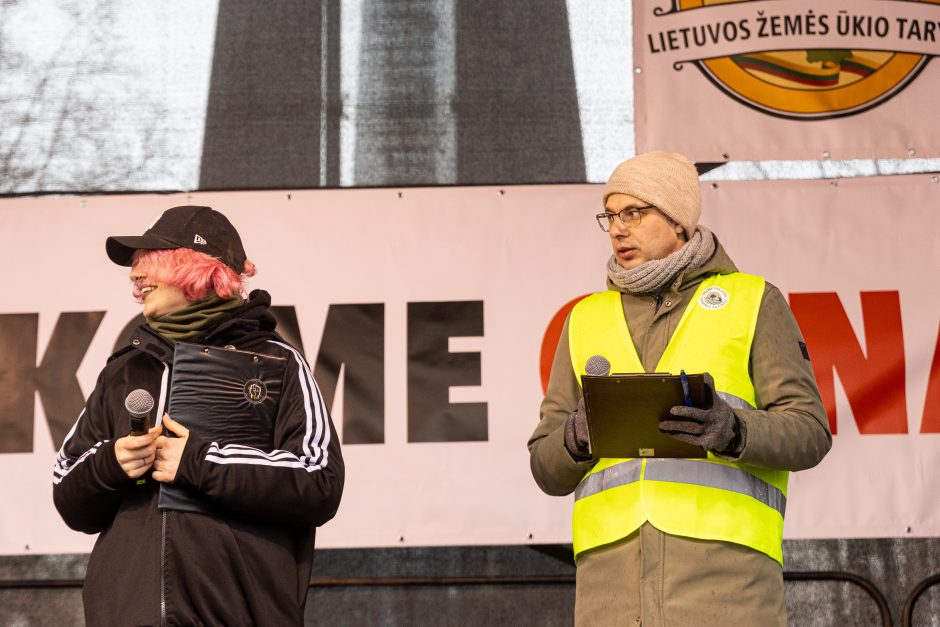 Žemdirbių protestas: skambūs šūkiai, „nubaubtas“ ministras, gaudžiantys traktorių signalai 