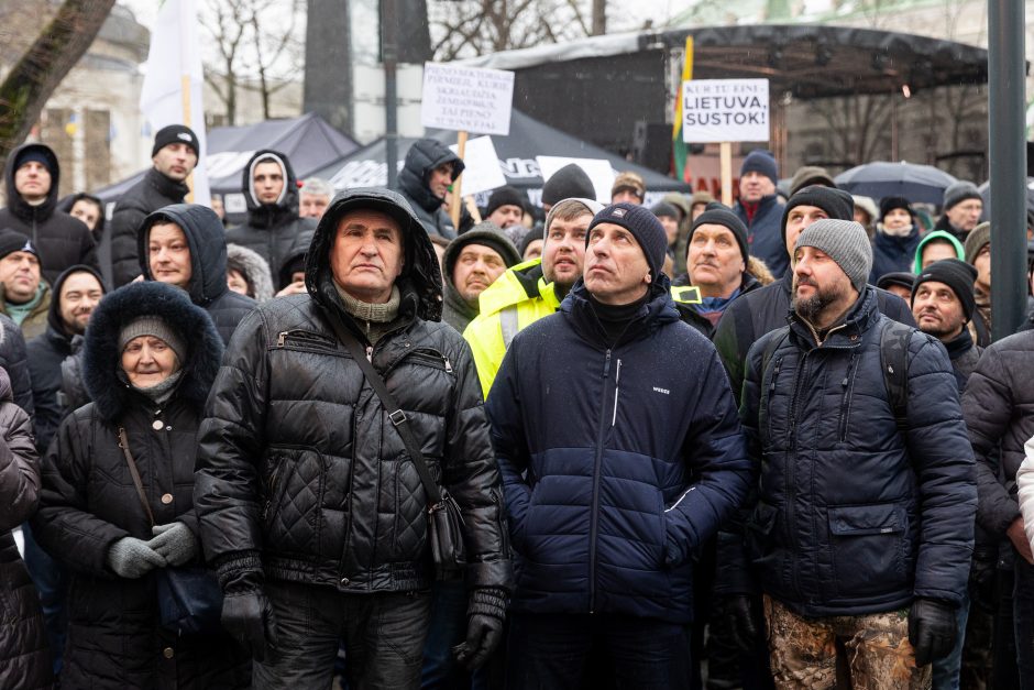 Žemdirbių protestas: skambūs šūkiai, „nubaubtas“ ministras, gaudžiantys traktorių signalai 