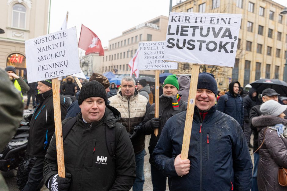 Žemdirbių protestas: skambūs šūkiai, „nubaubtas“ ministras, gaudžiantys traktorių signalai 