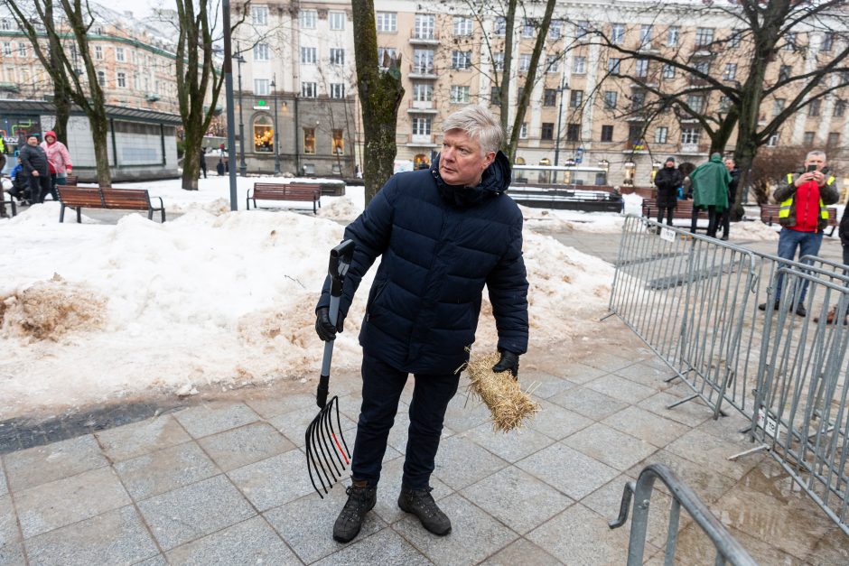 Žemdirbių protestas: skambūs šūkiai, „nubaubtas“ ministras, gaudžiantys traktorių signalai 