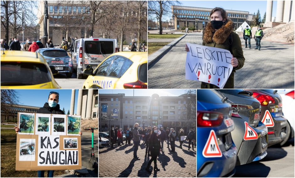 Protestuotojų reikalavimas Vyriausybei – atnaujinti praktinį vairavimo mokymą ir egzaminus