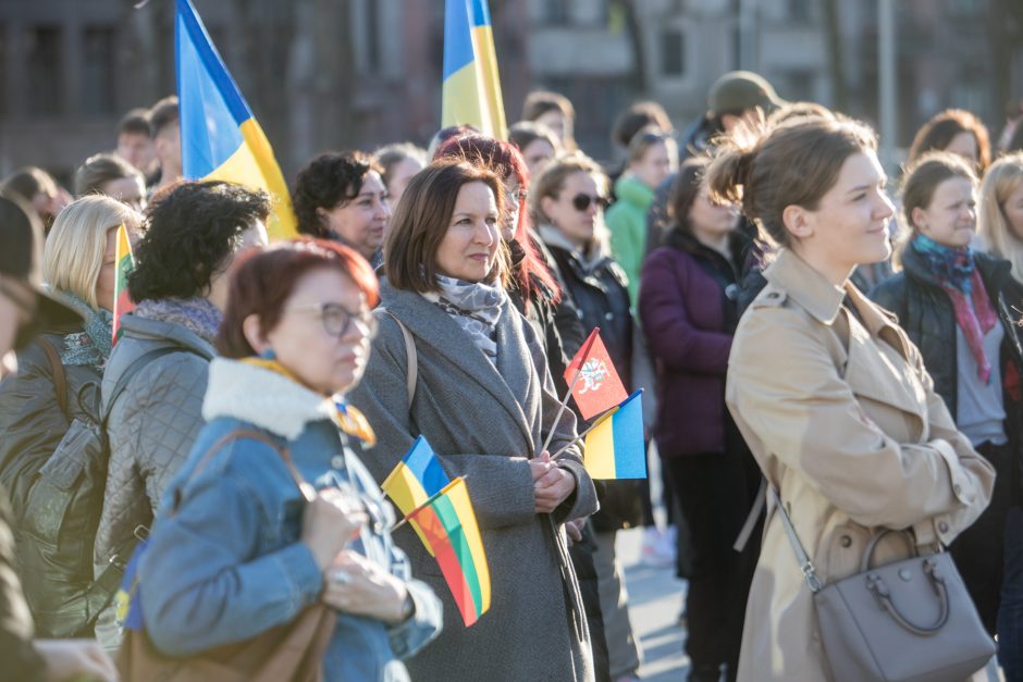 V. Zelenskio raginimą išgirdę kauniečiai suplūdo į Vienybės aikštę